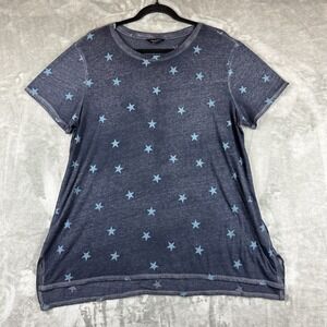 Lucky Brand T-Shirt Women's 1X Blue Star Print Burnout Semi-sheer